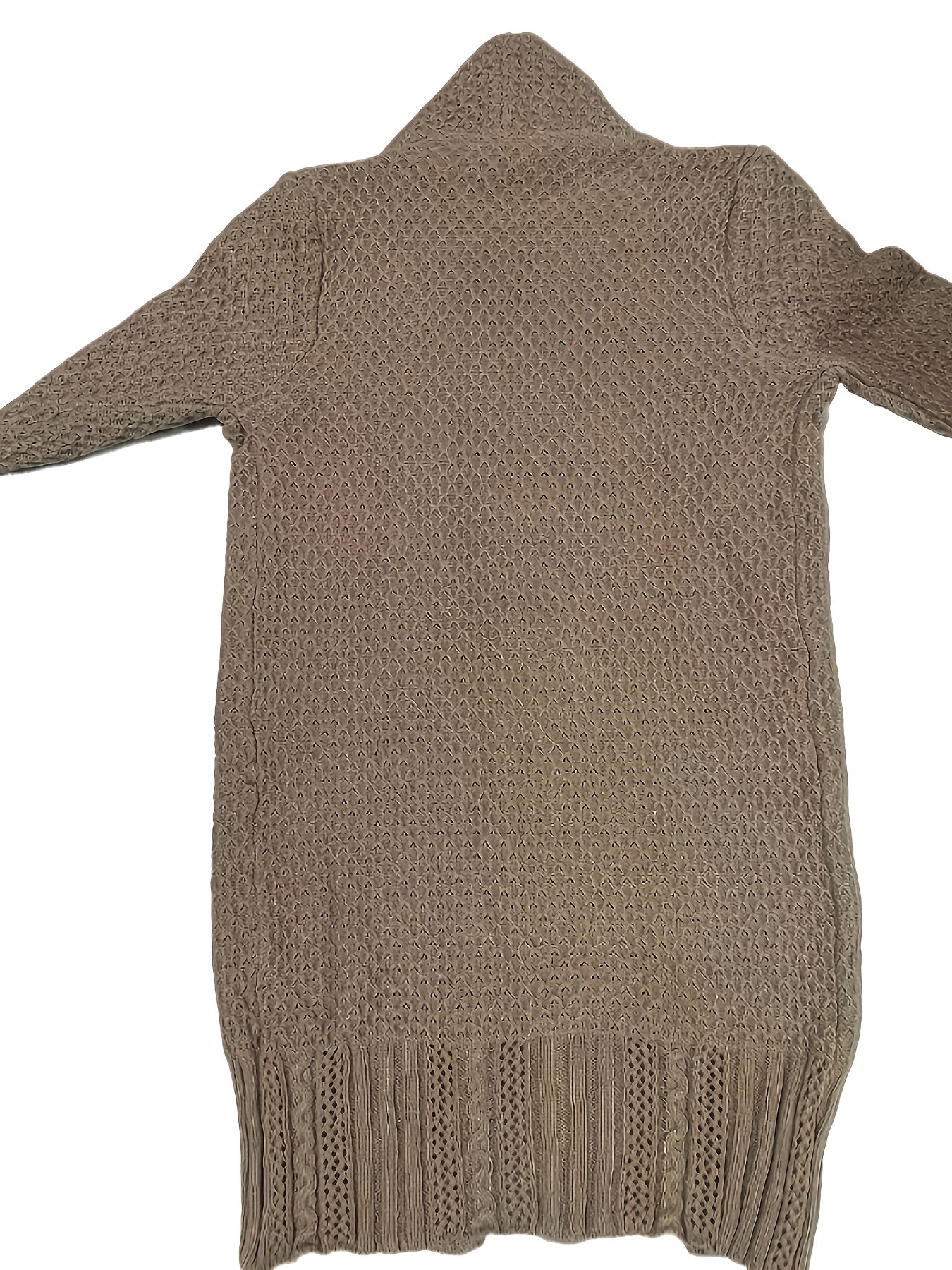 Elegant Long Cardigan Sweater for Women - Autumn\u002FWinter Knitted Fabric, Solid Color, Long Sleeve, Over-the-Knee, Acrylic Material, Reversible Collar Design