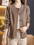New Spring Collection for Women: a Loose-Fitting, Versatile Cardigan with a Round Neck, Solid Color, And Unique Design, Featuring Long Sleeves.