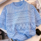 Lightweight And Breathable Short-Sleeve Knitted Top for Women, Perfect for Casual Wear And Flattering Fit, a Summer Essential Pullover.