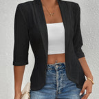 Women's Elegant Open-Front Cardigan - Solid White, Half Sleeve, Eyelet Embroidery, Lightweight Knit, Spring\u002FFall Fashion Jacket, Lightweight Cardigan