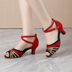 Women's Latin Salsa Dance Heels: Cross Strap Design & Ankle Strap Buckle For Comfort & Style!