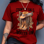Women's Casual Short Sleeve T-Shirt - Western Cowboy Hat & Leopard Print Design with \