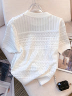 Lightweight And Breathable Short-Sleeve Knitted Top for Women, Perfect for Casual Wear And Flattering Fit, a Summer Essential Pullover.