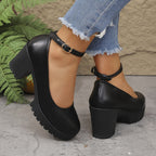 Women'S High Heel Block Heels, Solid Color Plain Toe High Heel Shoes, Lightweight Man Made Materials Upper, Rubber Sole, All-Season Sexy Style