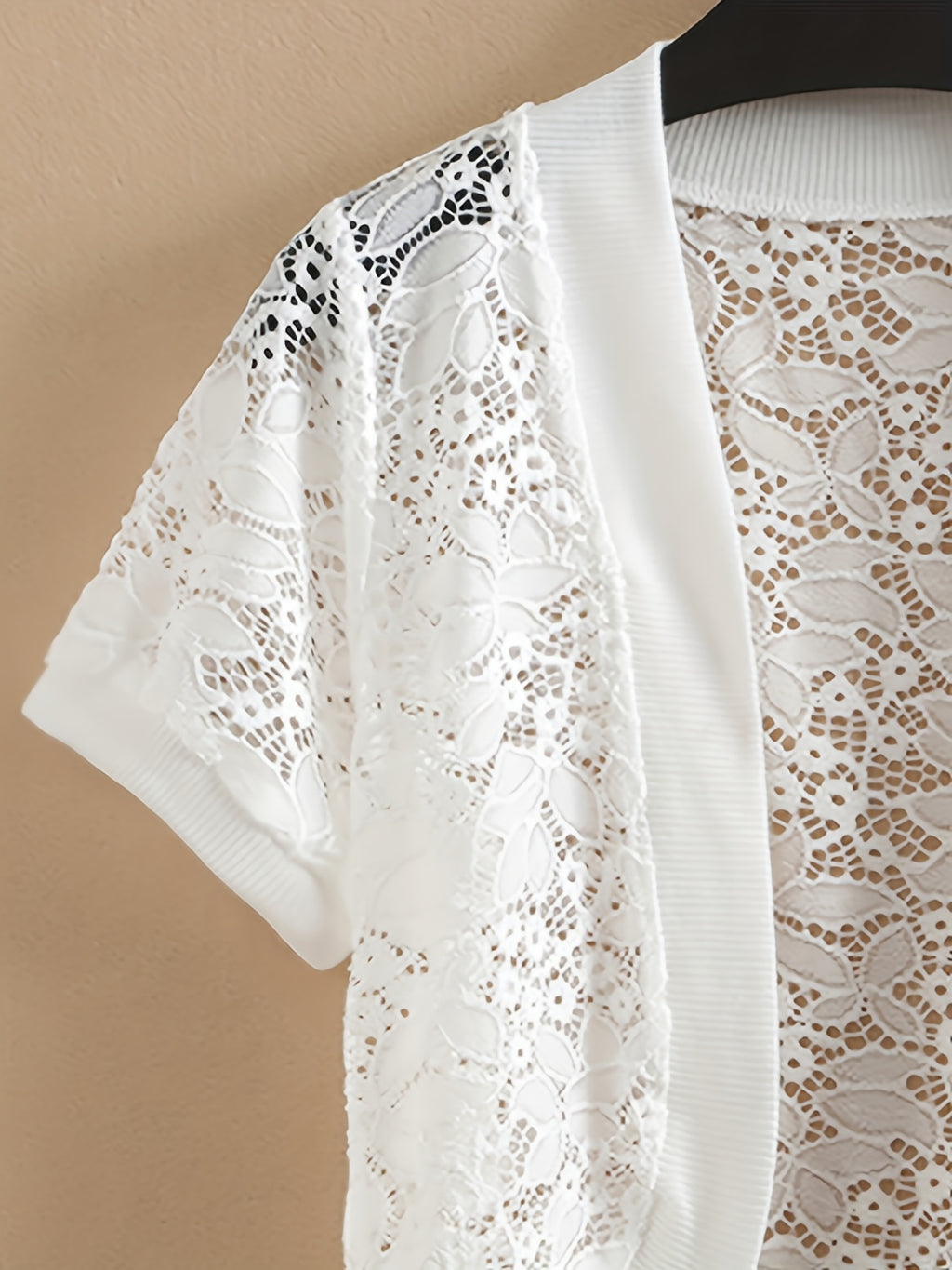 Women's Lightweight Lace-Trimmed Short Sleeve Cardigan - Retro Semi-Sheer Open Front Cover-Up, Machine Washable Spring Summer Fall Layering Piece for Casual & Formal Outfits, Scalloped Edge Design | Intricate Lace Detailing