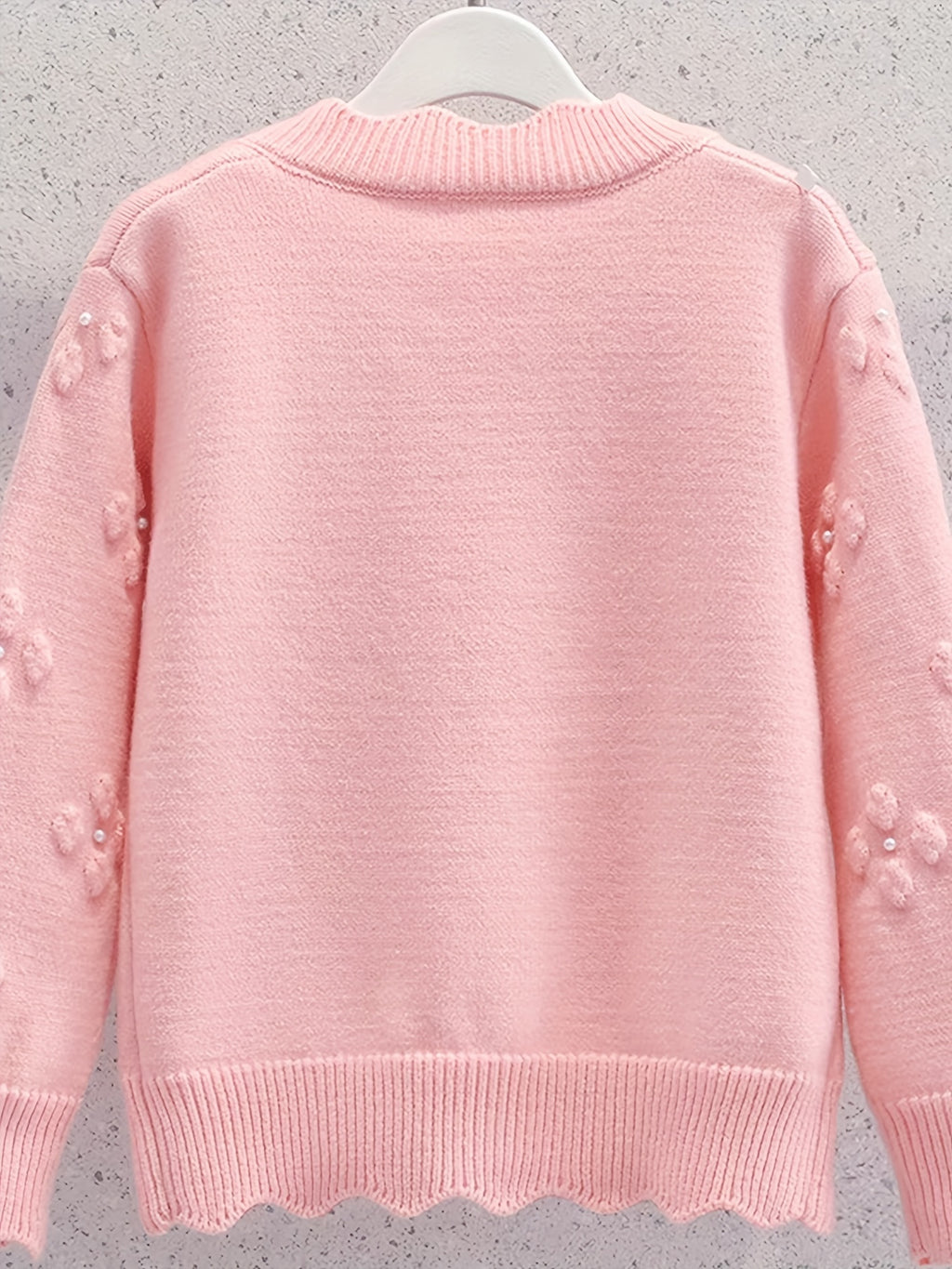 Women's Fashion Knit Cardigan, Round Neck, Embellished 3D Floral, Long Sleeve, Wavy Hem, Solid Color, Polyester, Regular Length, Button Detail, Elegant Style, Autumn\u002FWinter Season