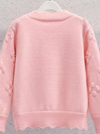 Women's Fashion Knit Cardigan, Round Neck, Embellished 3D Floral, Long Sleeve, Wavy Hem, Solid Color, Polyester, Regular Length, Button Detail, Elegant Style, Autumn\u002FWinter Season