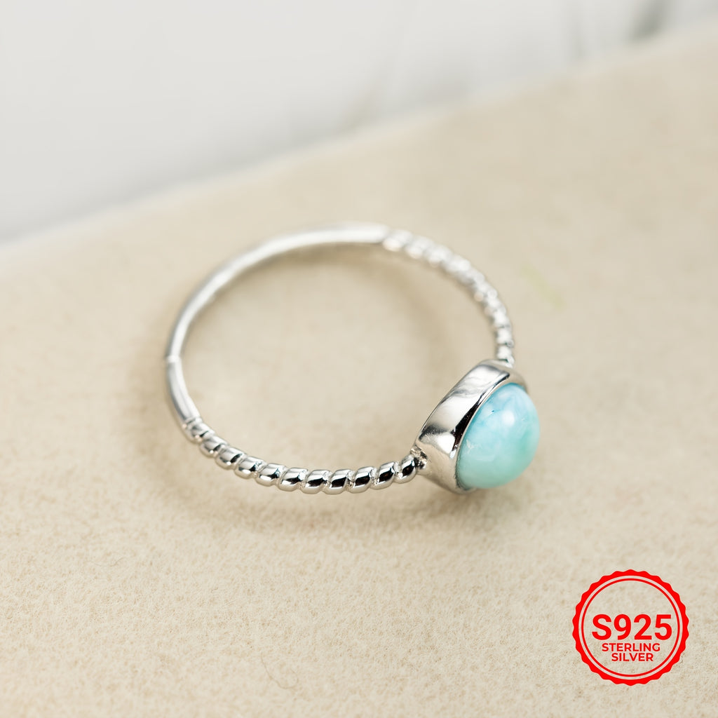925 Sterling Silver Larimar Ring, Natural Blue Larimar Open Adjustable Ring, Perfect Wedding Bridal Engagement Anniversary Birthday Gift Valentine's Day Mother's Day Gift for Her, Christmas Thanks Giving