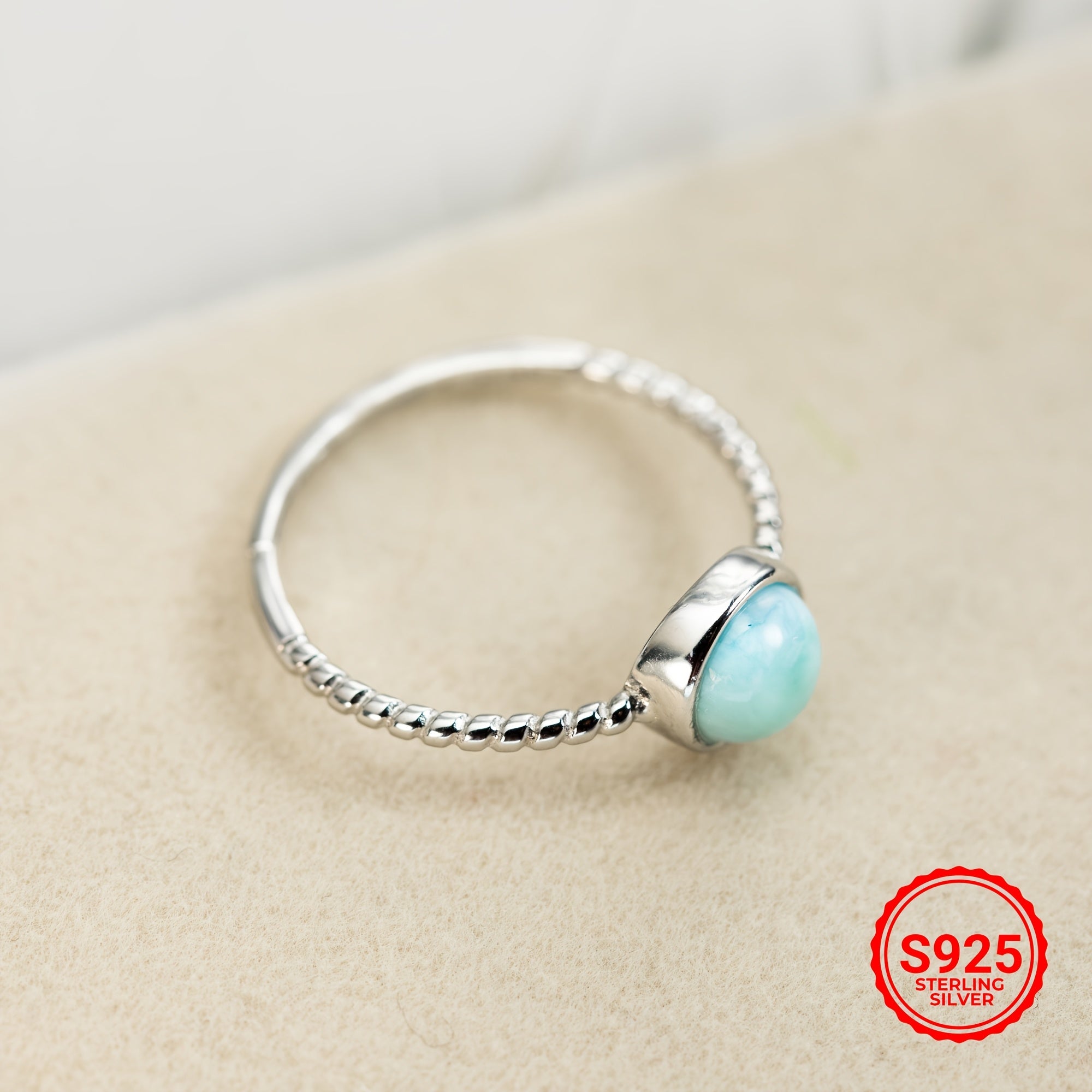 925 Sterling Silver Larimar Ring, Natural Blue Larimar Open Adjustable Ring, Perfect Wedding Bridal Engagement Anniversary Birthday Gift Valentine's Day Mother's Day Gift for Her, Christmas Thanks Giving