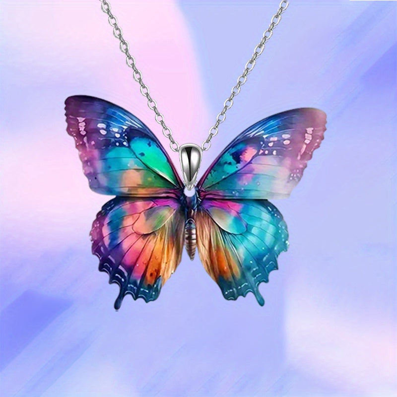 1pc Elegant Acrylic Butterfly Pendant Necklace, Colorful Unplated Jewelry, Ideal Gift for Christmas, Birthday, New Year, Family, and Friends