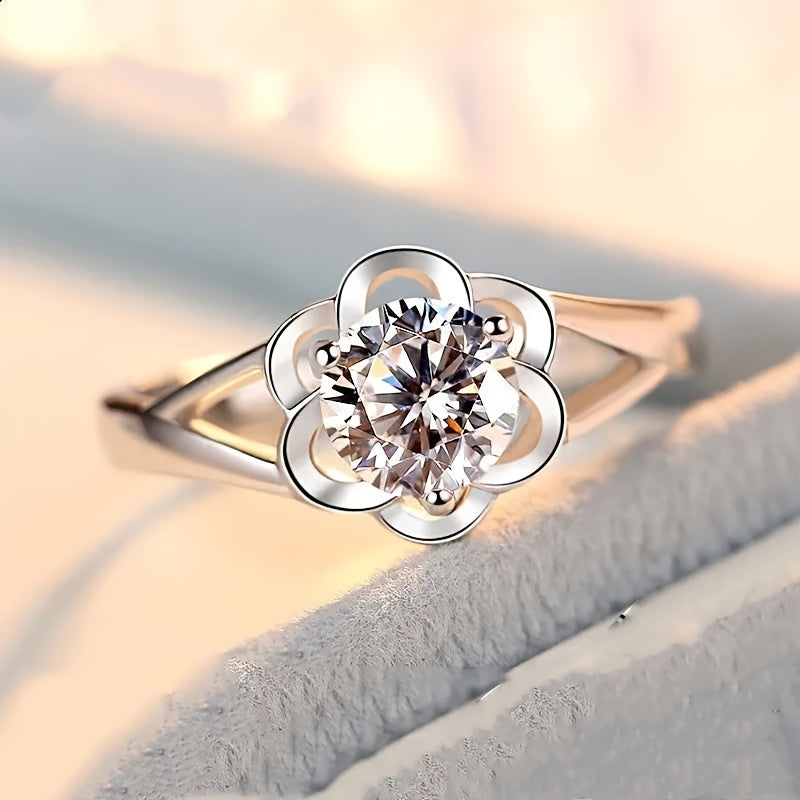 Elegant Plum Blossom Open Ring for Women - Minimalist Adjustable Copper Band with Sparkling Synthetic Zirconia, Perfect for Daily Wear or Gifting, Everyday Jewelry|Elegant Plum Blossom Design|Copper Ring