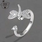 1pc 925 Silver Elegant Rotatable Dragonfly Adjustable Ring for Women's Daily Wear and Gift Giving