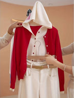 Women's Two-Piece Sweater Set, Pink Hooded Cardigan and Pullover, New Long-Sleeve Top for Spring\u002FAutumn Season