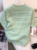 Lightweight And Breathable Short-Sleeve Knitted Top for Women, Perfect for Casual Wear And Flattering Fit, a Summer Essential Pullover.