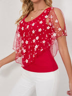 Women's Elegant Tropical Floral Print Short Sleeve T-Shirt - 100% Polyester, Lightweight 170gsm, Moderate Stretch, Spring Summer Fall Casual Top