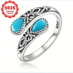 A pair of Women's rings, creative bow, inlaid synthetic turquoise spoon shaped ring, 925 Silvery 3g, daily wear, gift giving for women