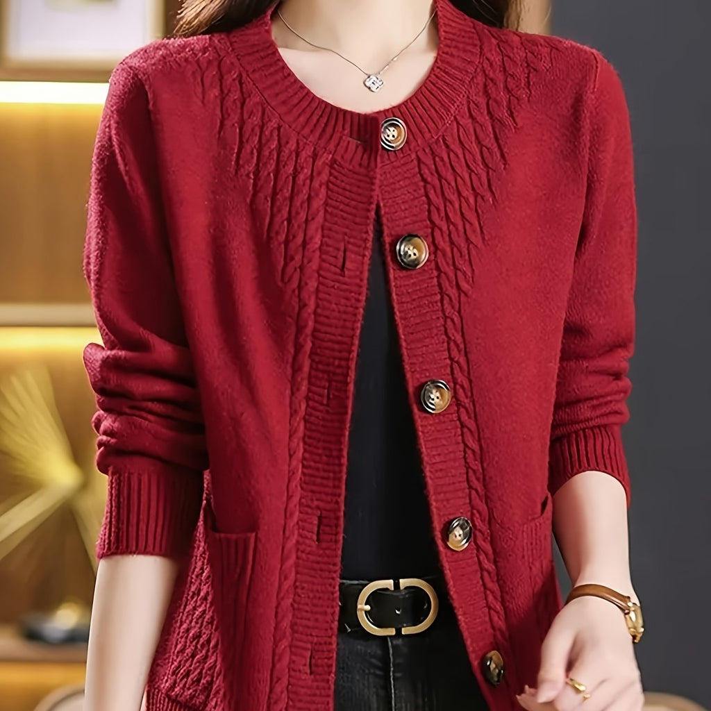 New Spring Collection for Women: a Loose-Fitting, Versatile Cardigan with a Round Neck, Solid Color, And Unique Design, Featuring Long Sleeves.