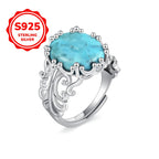 A Stylish S925 Silver Ring for Women Featuring Floral Designs And Turquoise, Adjustable And Open-Ended, Perfect As a Jewelry Gift for Mother'S Day, with a Low Allergy Risk And a Weight of 3.3G.
