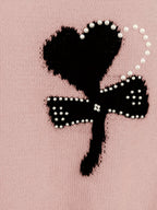 Chic Pink Knit Sweater with Bow Detail - Casual Crew Neck, Beaded Accents, Ribbed Cuffs & Hem, All-Season Women'S Fashion Top, Stylish Layering Piece | Bow Detail Top | Knitted Textur