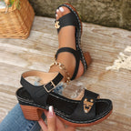 Women's Chunky Heel Sandals, Fashionable Open-Toe High Heels, Fashionable Hollow Design High Heels