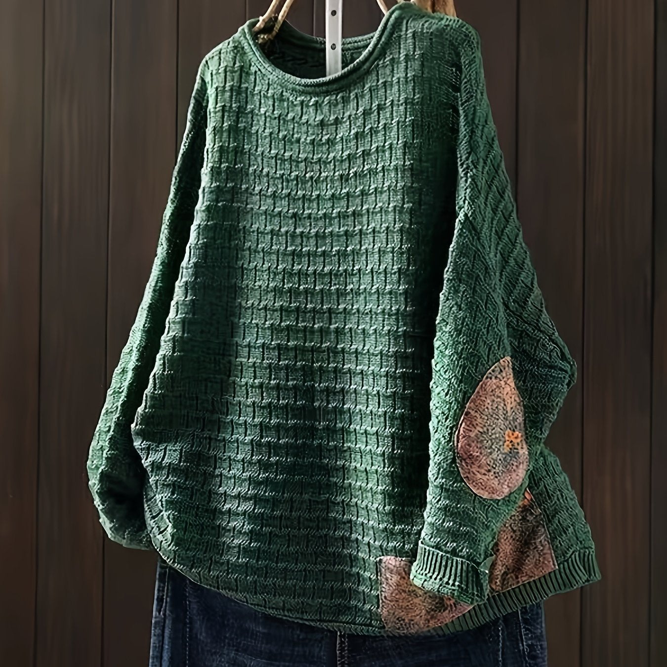 Vintage Patchwork Sweater Women's Fashion Lazy Style Loose Casual Pullover Long Sleeve Top