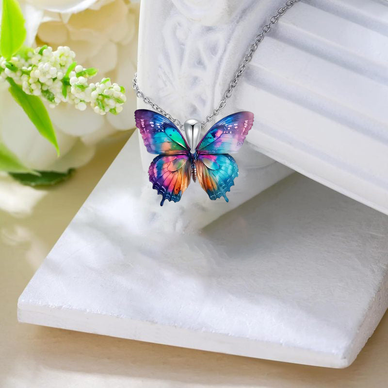 1pc Elegant Acrylic Butterfly Pendant Necklace, Colorful Unplated Jewelry, Ideal Gift for Christmas, Birthday, New Year, Family, and Friends