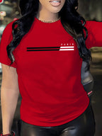 1pc Paris Graphic Print Women'S Casual Summer T-Shirt - Red, Short Sleeve, Round Neck, Polyester Blend, Comfort Fit, Casual Wear | Graphic Tee | Comfortable Fit
