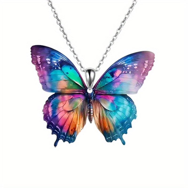1pc Elegant Acrylic Butterfly Pendant Necklace, Colorful Unplated Jewelry, Ideal Gift for Christmas, Birthday, New Year, Family, and Friends