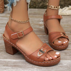 Women's Chunky Heel Sandals, Fashionable Open-Toe High Heels, Fashionable Hollow Design High Heels