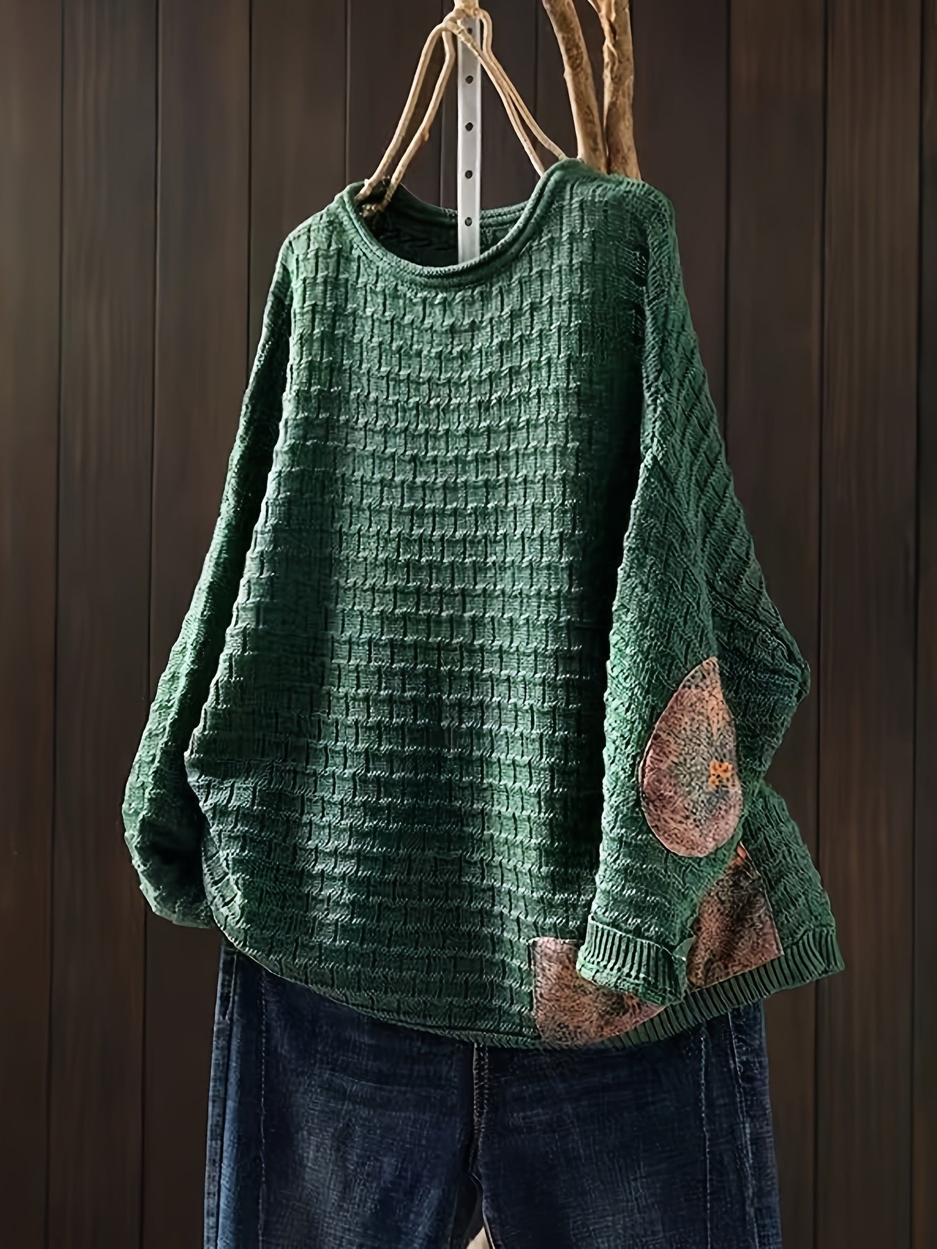 Vintage Patchwork Sweater Women's Fashion Lazy Style Loose Casual Pullover Long Sleeve Top