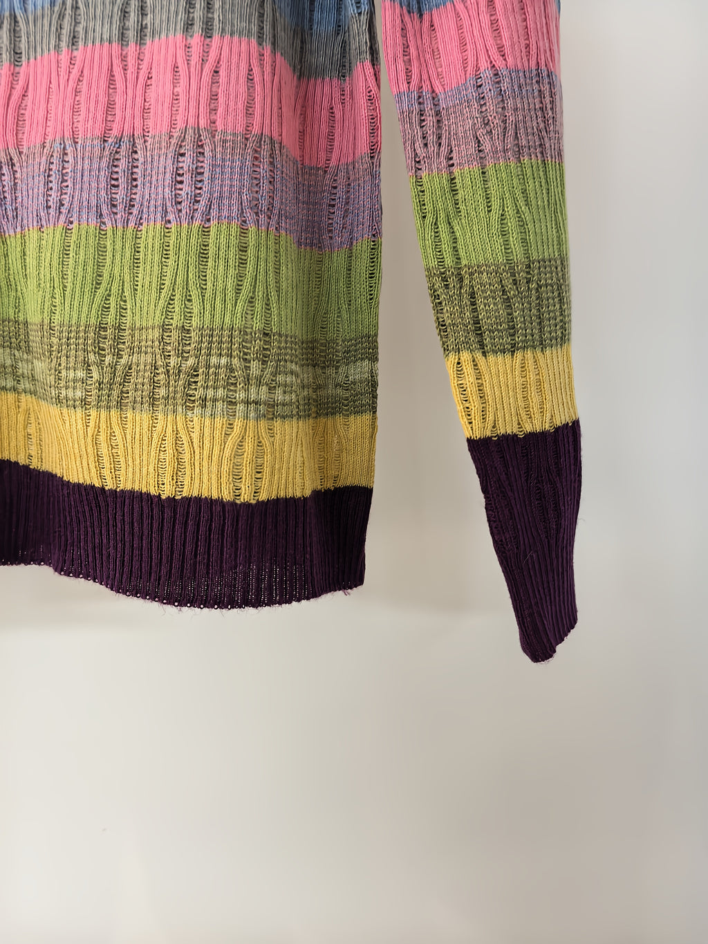 Lightweight, Women'S Long Sleeve Knit Cardigan - Vibrant Rainbow Striped Design, Button-Up, Casual Beach Vacation Style, Spring\u002FSummer Collection, Loose Fit, Polyester Blend, Casual Wear | Vibrant Striped Pattern | Knit Construction, Beach Clothes