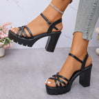 Women's High Heels with Buckle, Thick Heel, Comfortable and Fashionable Casual Shoes