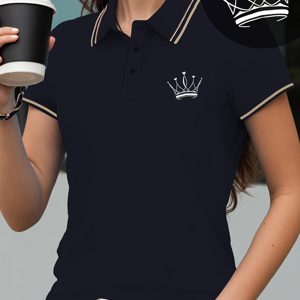 Women's Shirt Short Sleeve T-shirt with Crown Pattern Print