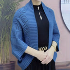 2024 New Women's Elegant Shawl Cardigan - Black & Blue Two-Tone Capelet with Buttons, Windproof Warm Winter Wrap for Dresses, Versatile Outdoor Fashion Accessory, Cardigan for Dress