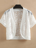 Women's Lightweight Lace-Trimmed Short Sleeve Cardigan - Retro Semi-Sheer Open Front Cover-Up, Machine Washable Spring Summer Fall Layering Piece for Casual & Formal Outfits, Scalloped Edge Design | Intricate Lace Detailing