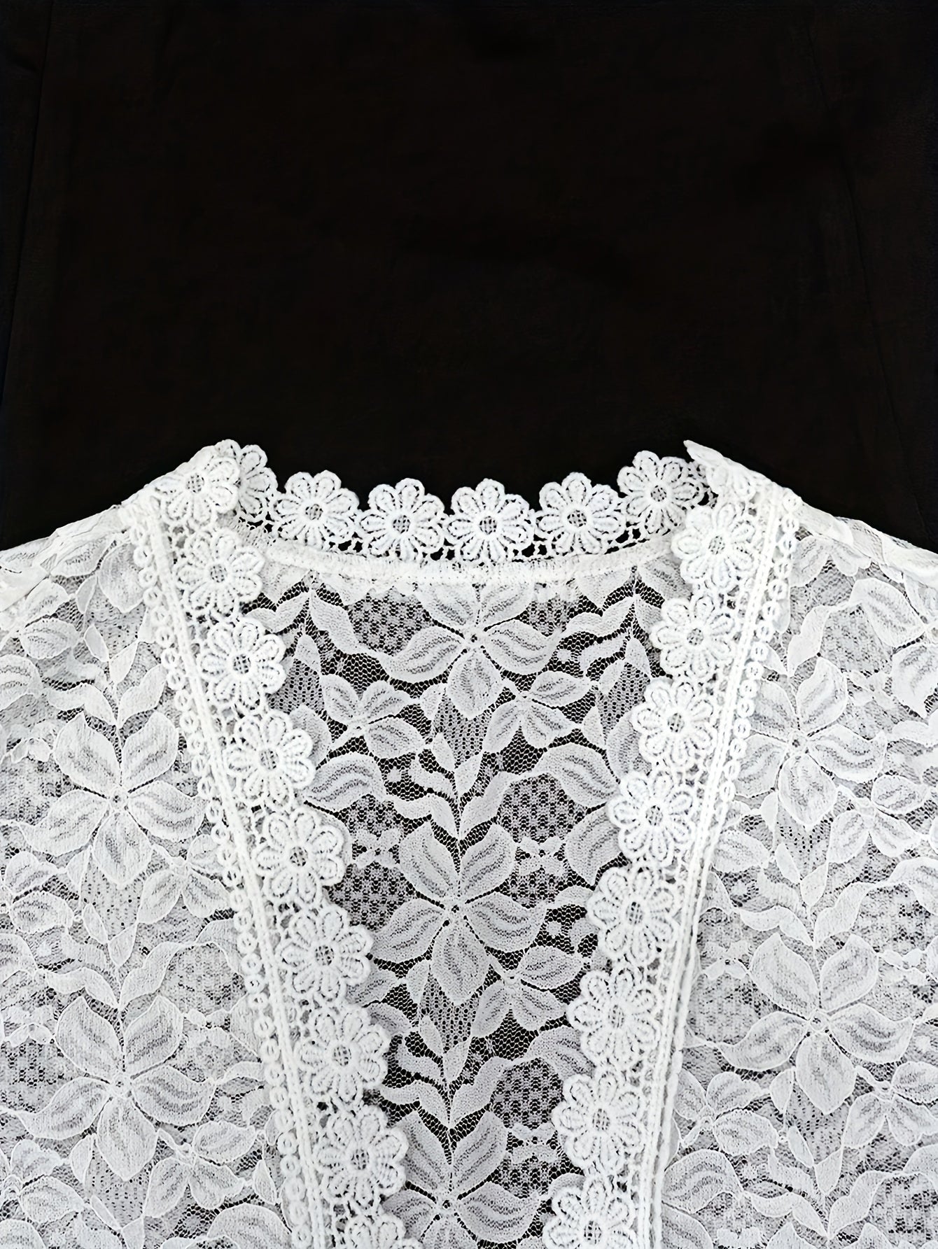 Elegant White Lace Contrast Cardigan - Short Sleeve, Stand Collar, Open Front Jacket for Women | Perfect for Spring\u002FSummer Parties & Casual Wear, Party Wear Cardigan | Lace Detailing | Constructio