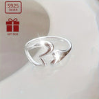 1pc 925 Pure Silvery Adjustable Ring with Hollow Heart Opening Ring Wall Niche Design Jewelry Decoration