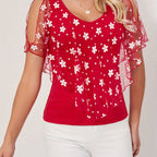 Women's Elegant Tropical Floral Print Short Sleeve T-Shirt - 100% Polyester, Lightweight 170gsm, Moderate Stretch, Spring Summer Fall Casual Top