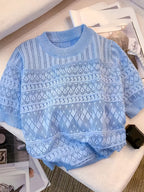 Lightweight And Breathable Short-Sleeve Knitted Top for Women, Perfect for Casual Wear And Flattering Fit, a Summer Essential Pullover.