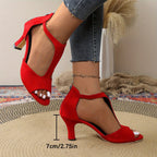 Elegant Red Stiletto Heels for Women - Sexy Back Zipper, Open Toe, High Heel Fashion Shoes with Black Accents, All-Season Wear