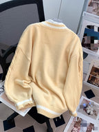 Women'S V-Neck Cardigan with Color Block Design, Acrylic Blend Knit Sweater, with Button Details and Drawstring for All Seasons