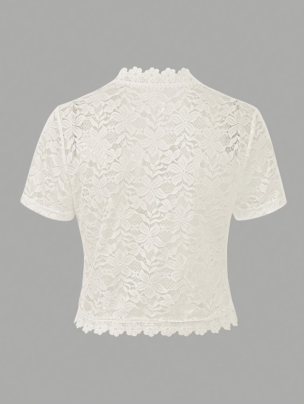 Elegant White Lace Contrast Cardigan - Short Sleeve, Stand Collar, Open Front Jacket for Women | Perfect for Spring\u002FSummer Parties & Casual Wear, Party Wear Cardigan | Lace Detailing | Constructio