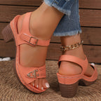 Women's Chunky Heel Sandals, Fashionable Open-Toe High Heels, Fashionable Hollow Design High Heels