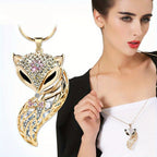 Chic Fox Head Pendant Necklace - South Korea Fashion, Alloy with Rhinestones, Versatile Long Sweater Chain for Women