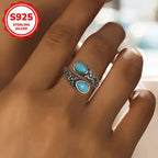 A pair of Women's rings, creative bow, inlaid synthetic turquoise spoon shaped ring, 925 Silvery 3g, daily wear, gift giving for women