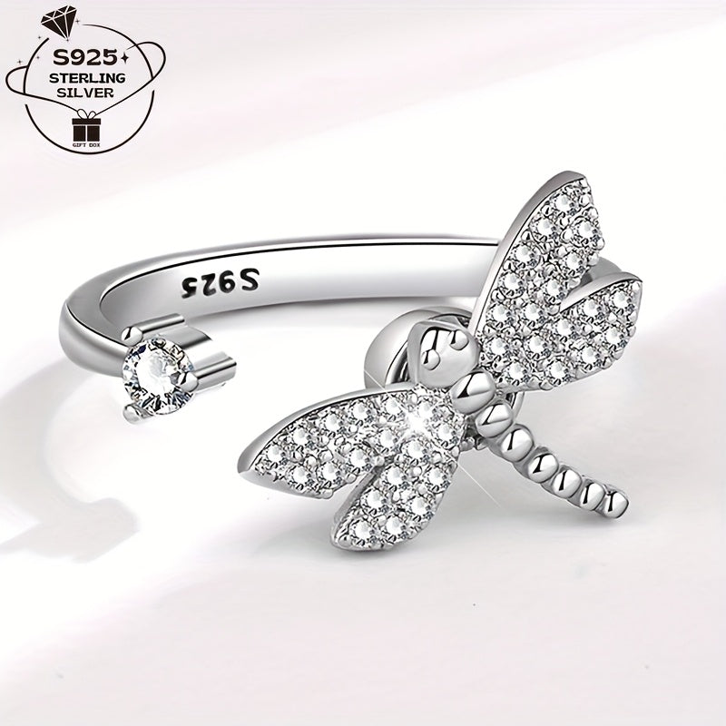1pc 925 Silver Elegant Rotatable Dragonfly Adjustable Ring for Women's Daily Wear and Gift Giving
