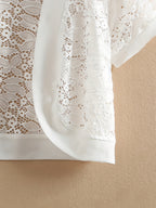 Women's Lightweight Lace-Trimmed Short Sleeve Cardigan - Retro Semi-Sheer Open Front Cover-Up, Machine Washable Spring Summer Fall Layering Piece for Casual & Formal Outfits, Scalloped Edge Design | Intricate Lace Detailing