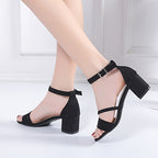 Women'S High-Heeled Shoes with Chunky Heels And Straps, Stylish Outdoor Footwear for Women.