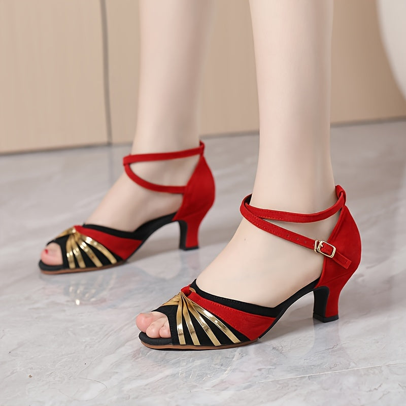 Women's Latin Salsa Dance Heels: Cross Strap Design & Ankle Strap Buckle For Comfort & Style!