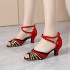 Women's Latin Salsa Dance Heels: Cross Strap Design & Ankle Strap Buckle For Comfort & Style!